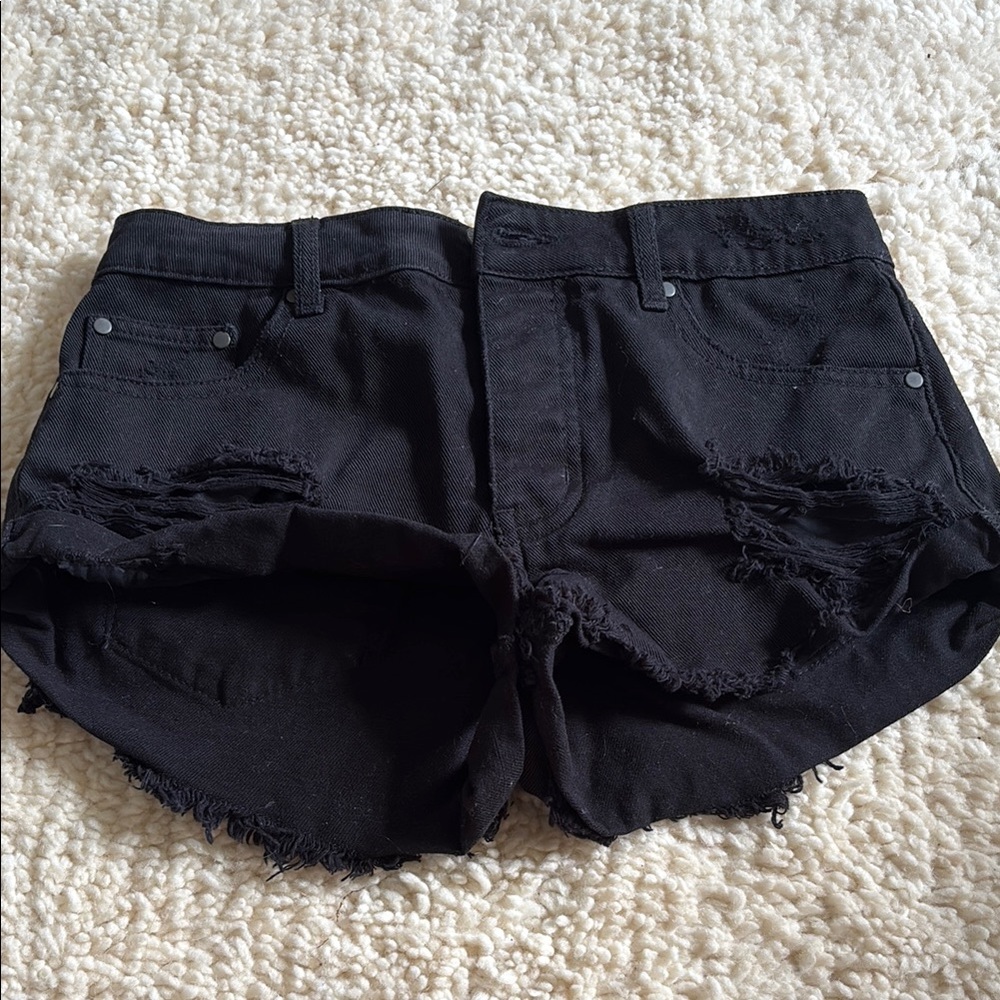 Forever 21 Black Distressed Jean Shorts